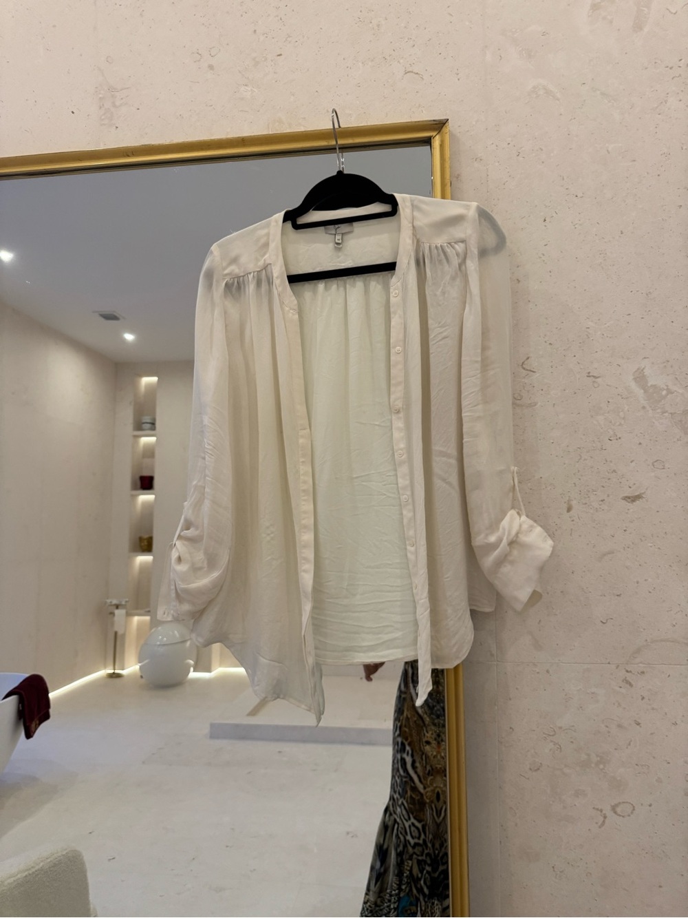 Joie Cream Button-Up Sheer 100% Silk Blouse